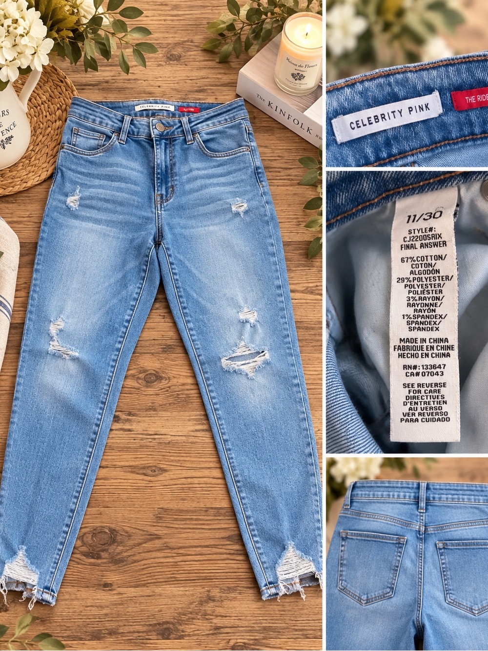 Celebrity Pink Light Blue Distressed Ankle Jeans